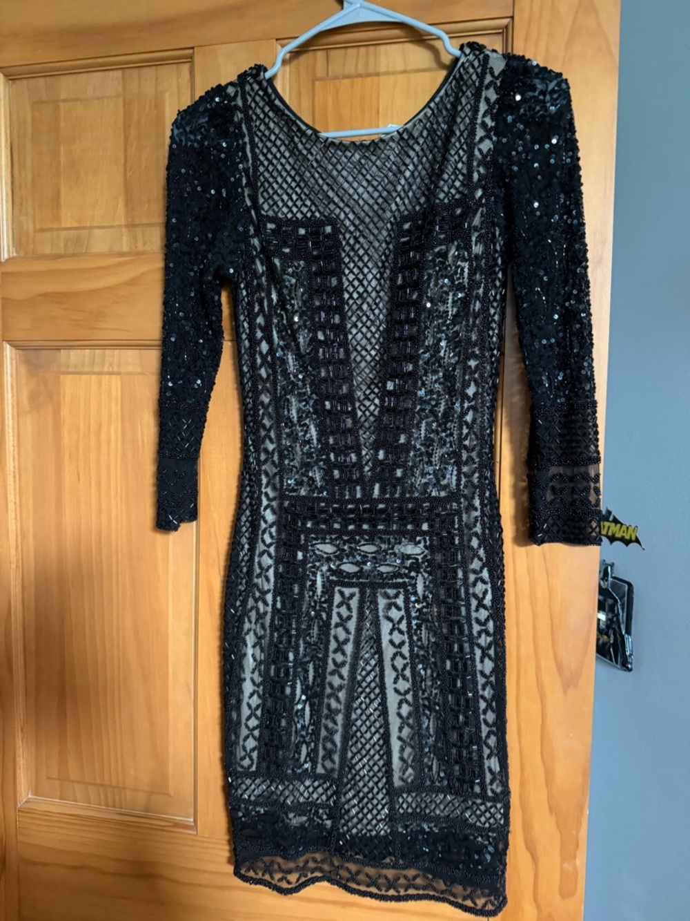 Camille La Vie Black Beaded Long Sleeve Mesh Bodycon Dress